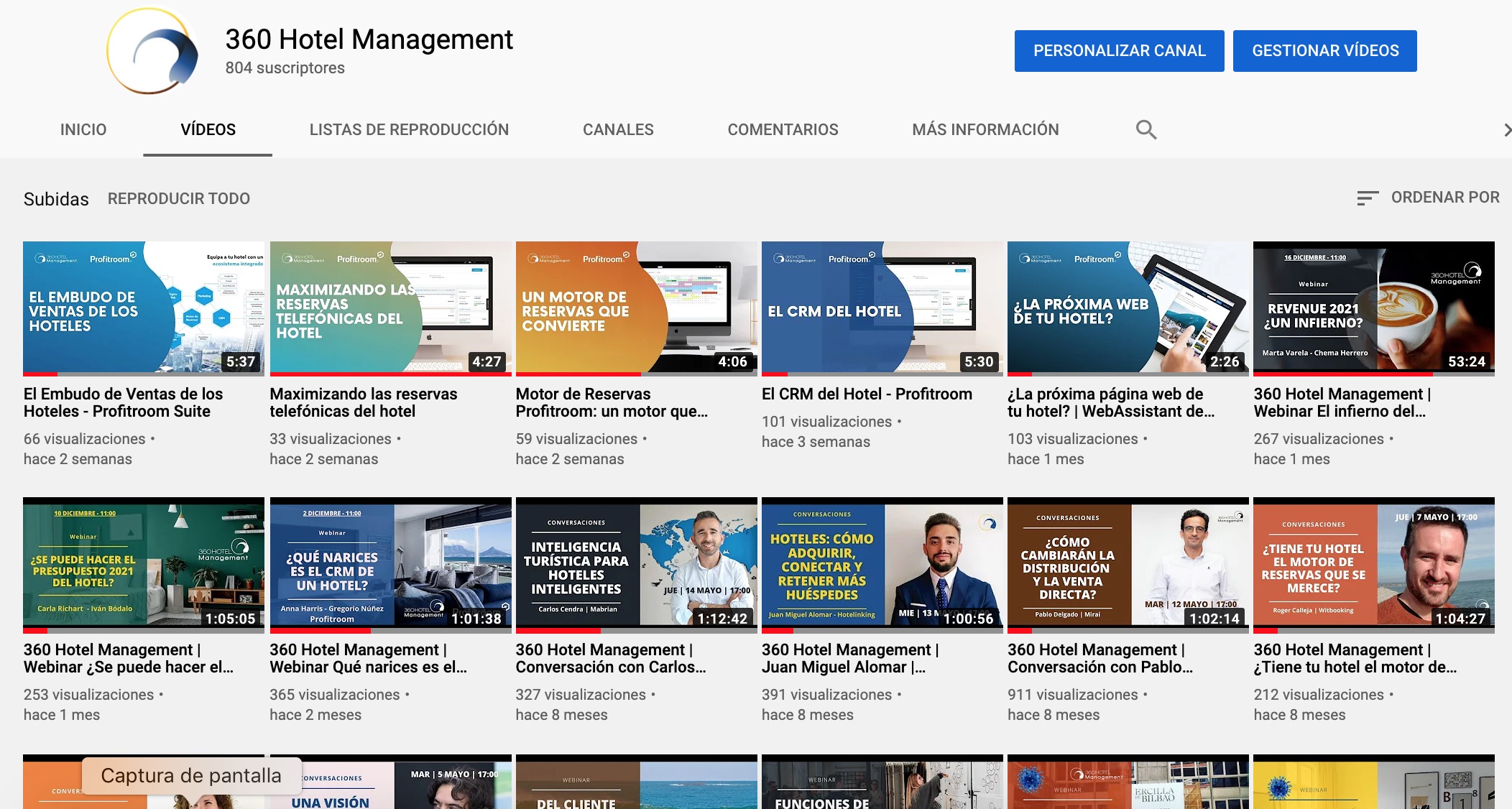 Mosaico de videos de Webinars de 360 Hotel Management