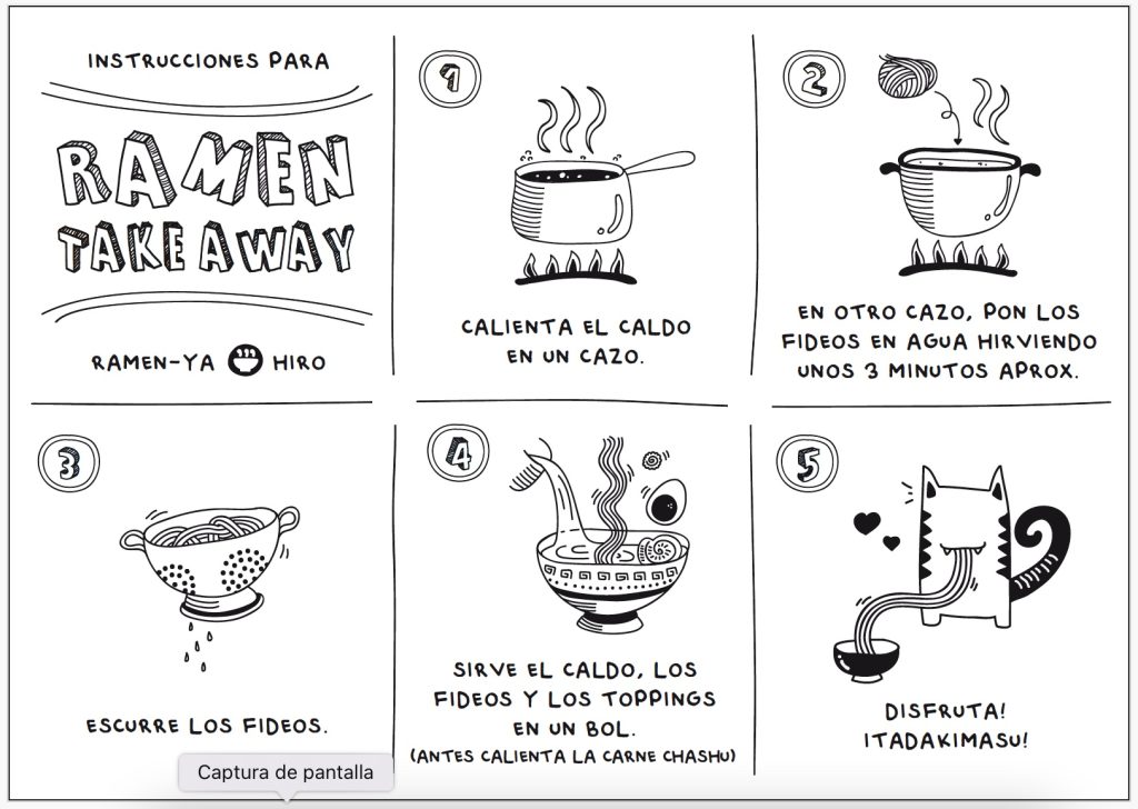 Dibujo de Instrucciones take away ramen-ya hiro barcelona